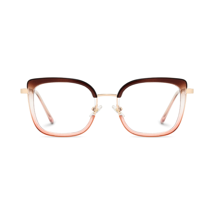 Riley Dark Brown to Pink/Gold Square Glasses-Front Unfolded View 2