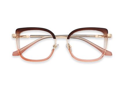 Riley Dark Brown to Pink/Gold Square Glasses-Front View 1
