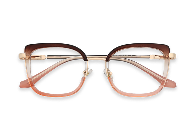 Riley Dark Brown to Pink/Gold Square Glasses-Front View 1
