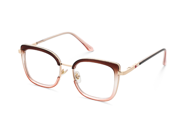 Riley Dark Brown to Pink/Gold Square Glasses-Side Angle View 3