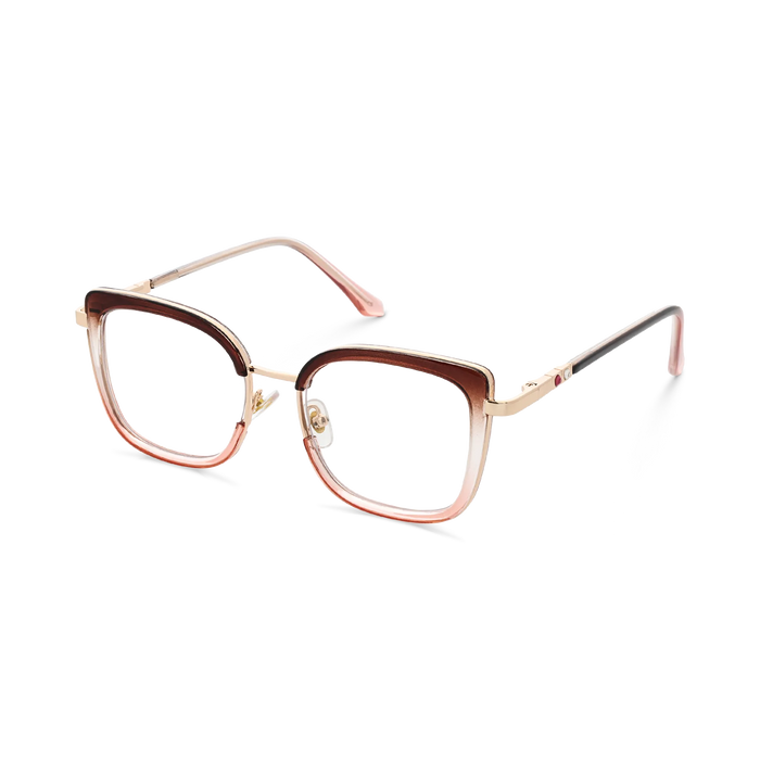 Riley Dark Brown to Pink/Gold Square Glasses-Side Angle View 3