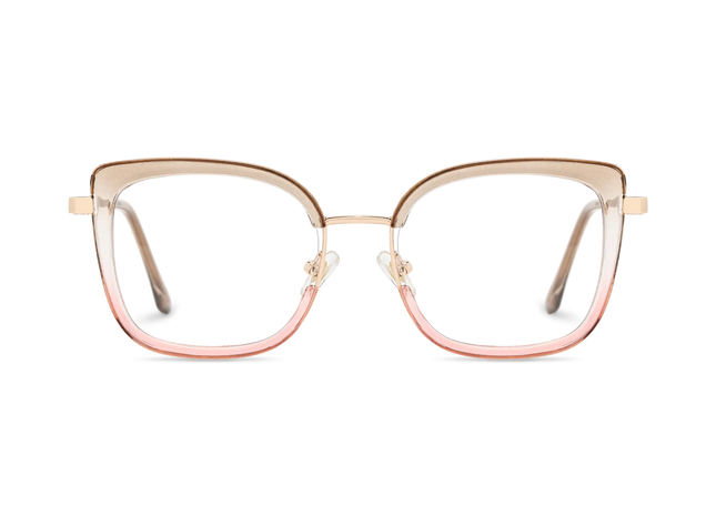 Riley Light Brown to Pink/Gold Square Glasses-Front Unfolded View 2