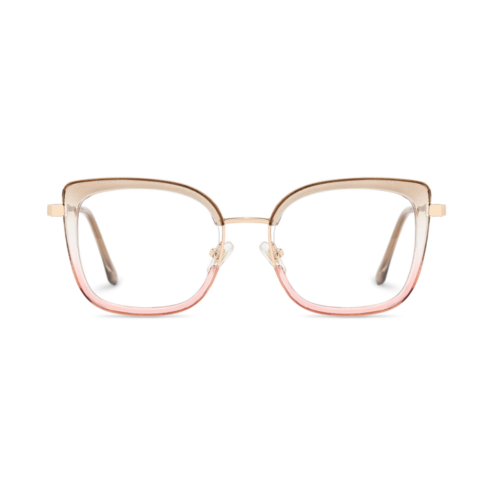 Riley Light Brown to Pink/Gold Square Glasses-Front Unfolded View 2