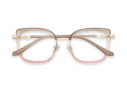 Riley Light Brown to Pink/Gold Square Glasses-Front View 1