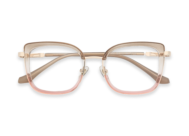 Riley Light Brown to Pink/Gold Square Glasses-Front View 1
