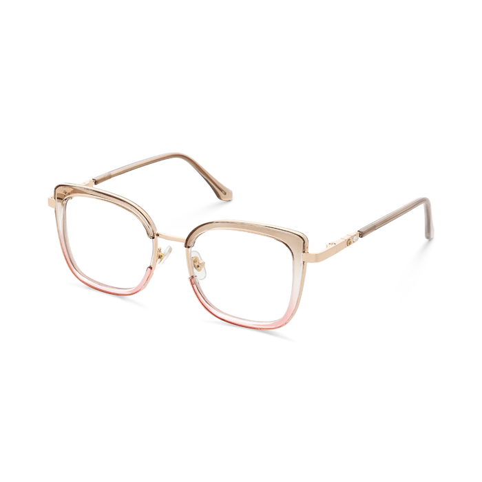 Riley Light Brown to Pink/Gold Square Glasses-Side Angle View 3