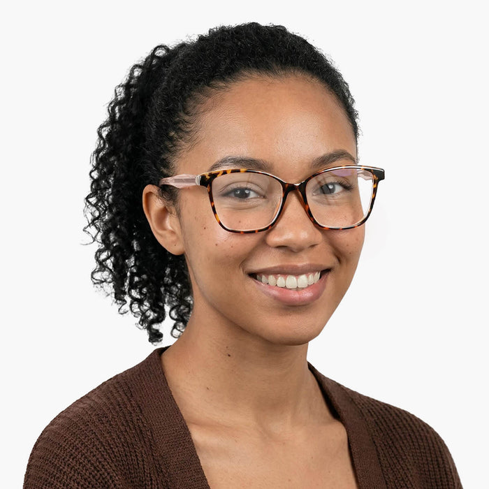 The eydology adriel series of tortoise square frames accentuate a woman's confident grace.