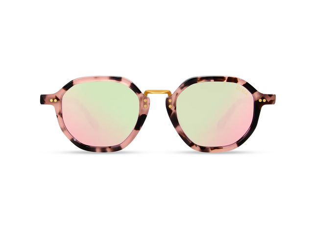dima sunglass luxis pink tortoise frame pink mirror lens 1